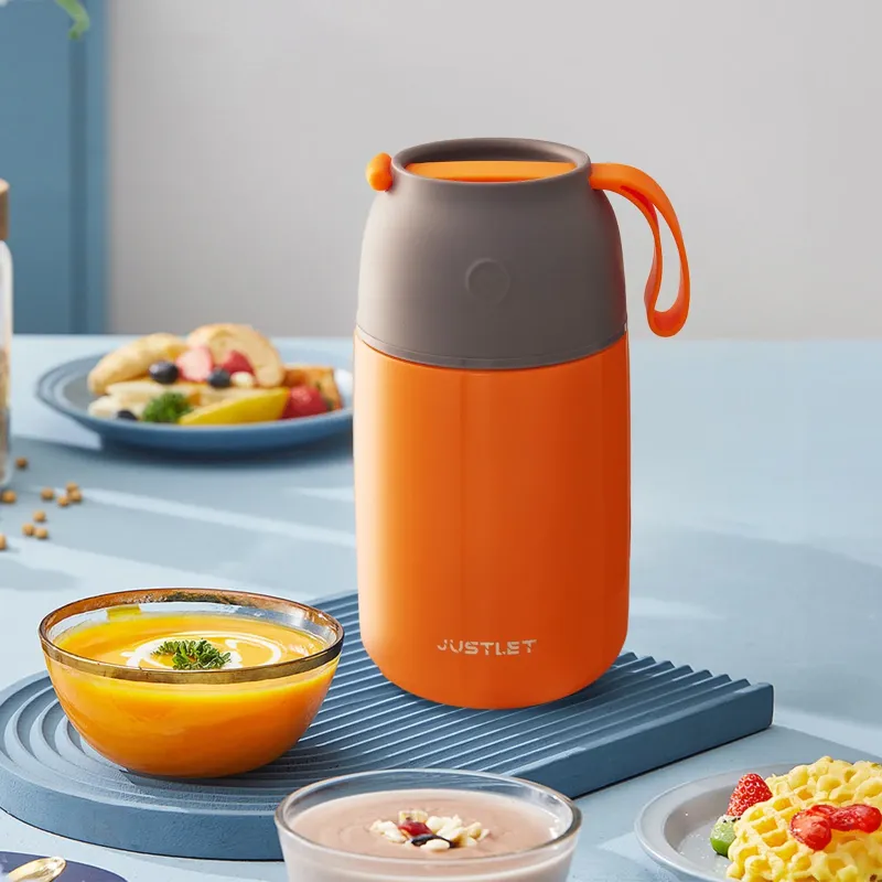 Photo 1 of JUSTLET 24 oz Insulated Stainless Steel Food Jar, Thermos W/ Folding Spoon and Cup, Orange
