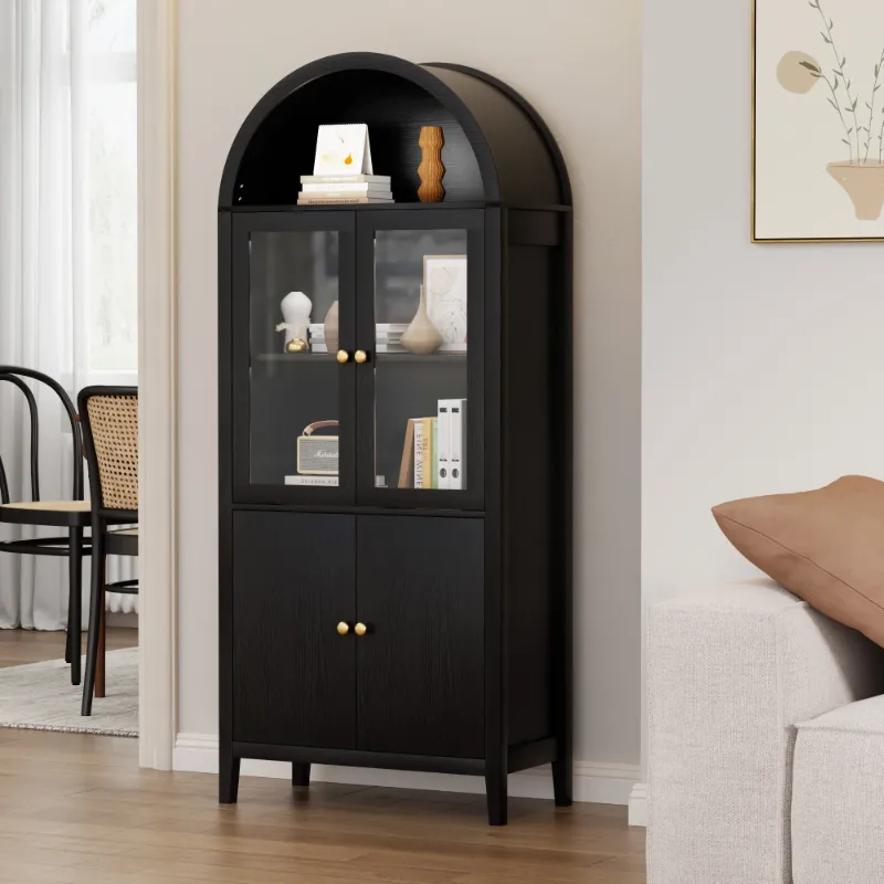 Photo 1 of Eunon Tall Arched Pantry Storage Display Cabinet,Arched Storage Cabinet With Doors Black Oak