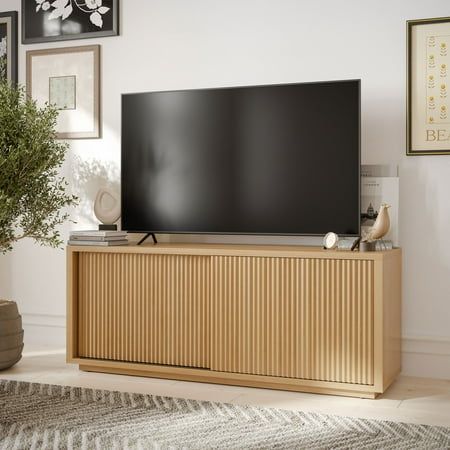 Photo 1 of Beautiful Fluted TV Stand for TV’s up to 70” by Drew Barrymore Warm Honey Finish
