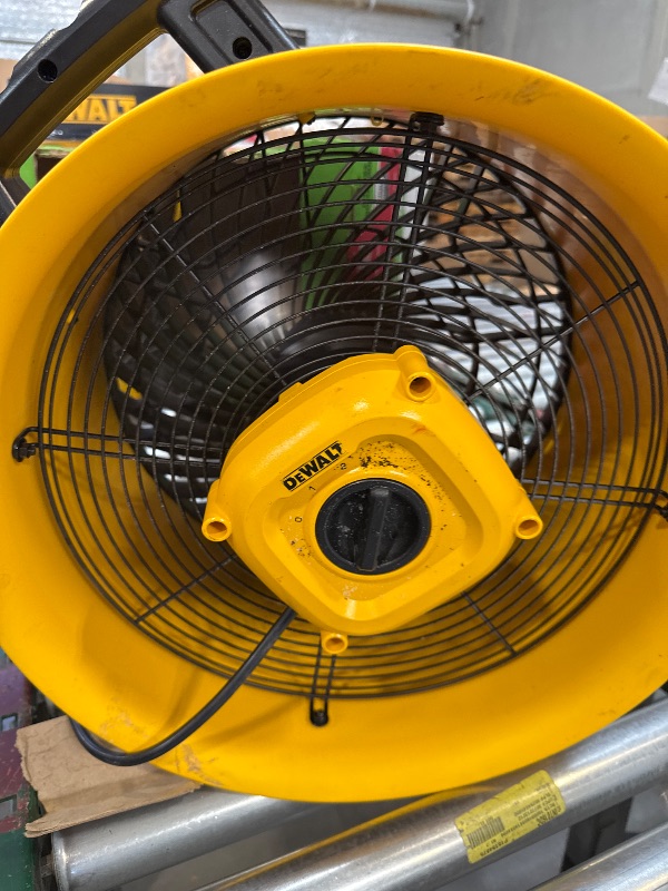 Photo 1 of DEWALT 16 Inch Heavy Duty Floor Fan, High Velocity Barrel Shop Fan, 3-Speed Powerful with 4000 CFM, 360° Adjustable Tilting Airflow Fan for Warehouse, Workshop, Factory, Basement