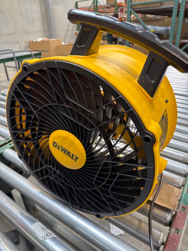 Photo 1 of DEWALT 16 Inch Heavy Duty Floor Fan, High Velocity Barrel Shop Fan, 3-Speed Powerful with 4000 CFM, 360° Adjustable Tilting Airflow Fan for Warehouse, Workshop, Factory, Basement