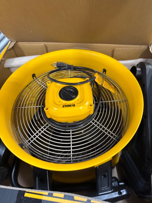 Photo 1 of DEWALT 16 Inch Heavy Duty Floor Fan, High Velocity Barrel Shop Fan, 3-Speed Powerful with 4000 CFM, 360° Adjustable Tilting Airflow Fan for Warehouse, Workshop, Factory, Basement