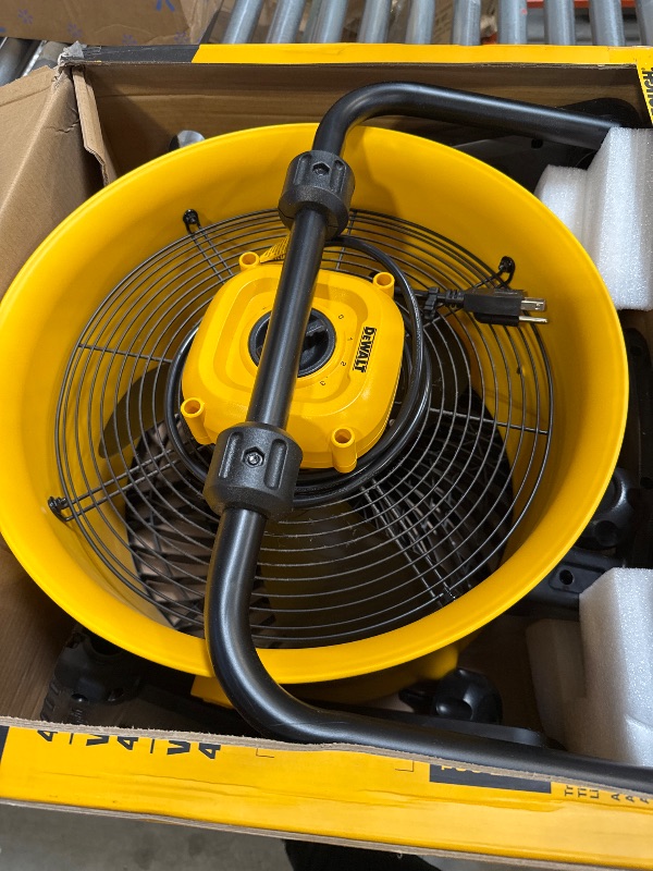 Photo 1 of DEWALT 16 Inch Heavy Duty Floor Fan, High Velocity Barrel Shop Fan, 3-Speed Powerful with 4000 CFM, 360° Adjustable Tilting Airflow Fan for Warehouse, Workshop, Factory, Basement