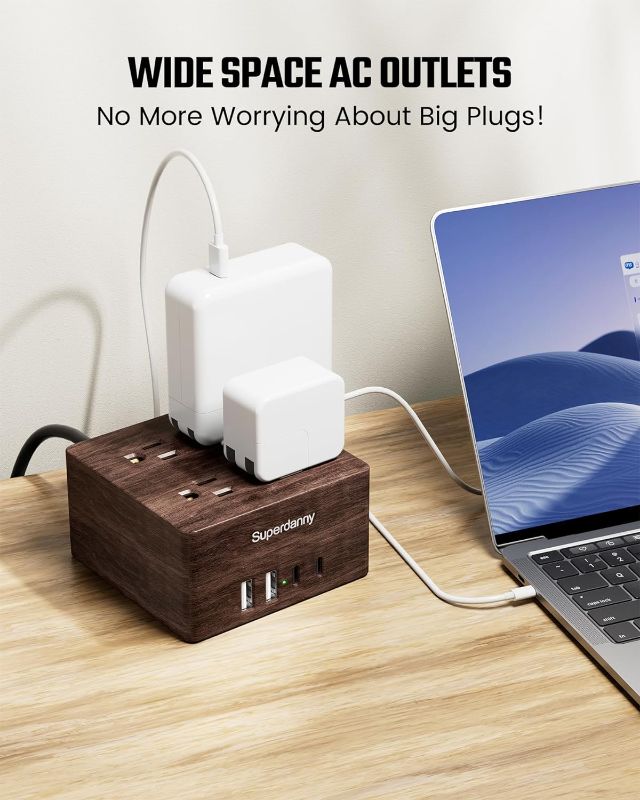 Photo 1 of USB Power Strip Surge Protector - SUPERDANNY Desktop Extension Cord with 4 Widely Spaced Outlets & 4 Smart USB Ports, Portable Charging Station for Home, Office, Hotel, Dorm, RV, F