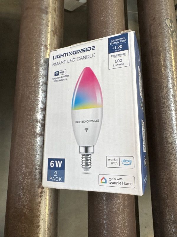 Photo 1 of Lightinginside Candelabra Smart Light Bulbs 60W Equivalent, 500LM 6W E12 LED Bulb Compatible with Alexa/Google Home, RGBCW Candle Bulb for Chandelier, No Hub Required, 2.4G WiFi Only, ETL Listed, 2PCS