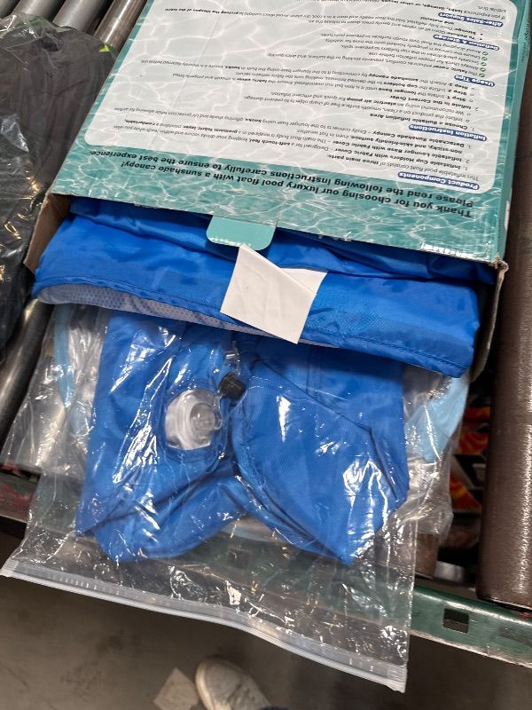 Photo 1 of Inflatable Pool Float with UPF50+ Sunshade Canopy & Cupholder Caddy, 70"x39" Extra Large Fabric Covered Pool Lounger Float for Adult, Water Floaties Raft Recliner Chair for Pool Party Lake Beach