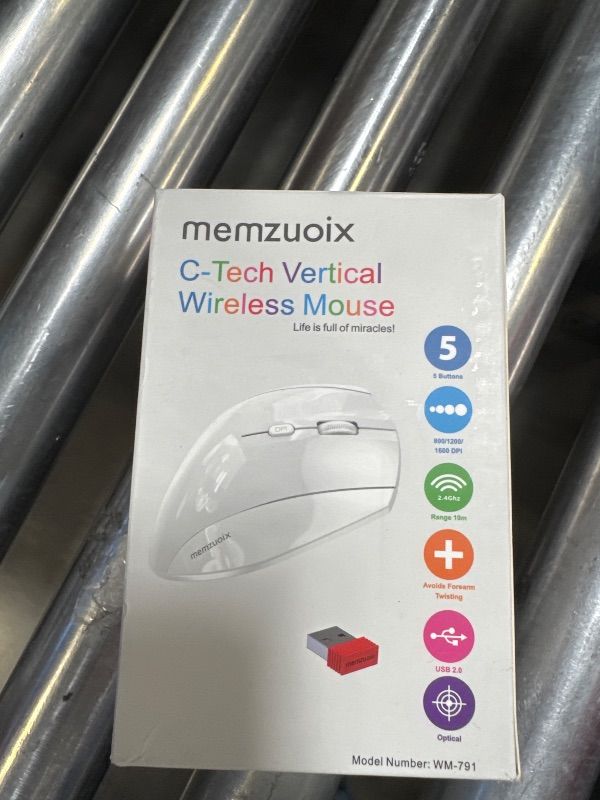 Photo 1 of memzuoix Ergonomic Mouse Wireless,2.4G Optical Cordless Mice with 800/1200/1600 DPI,Vertical Computer Wireless Mouse for Laptop, Mac,PC,Desktop (for Right Hand, Large),White Mouse