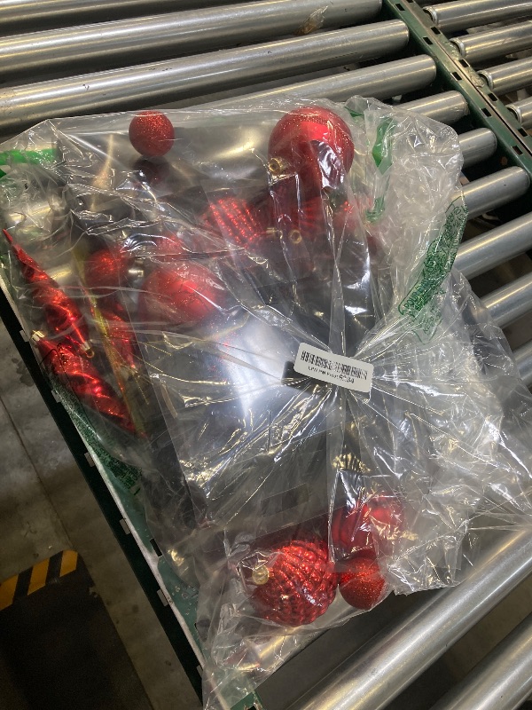 Photo 1 of 50PCS Christmas Tree Ornaments Set with Shatterproof Balls Icicle Snowflake Hanging Ornaments for Home Office Farmhouse Christmas Decorations, Red