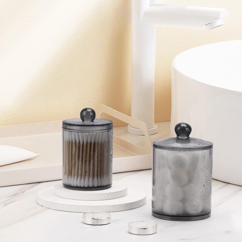 Photo 1 of 2pcs  Tbestmax  Qtip Holder  Bathroom Organizer Accessories Storage Containers Plastic Apothecary Jars with Lids for Cotton Ball, Cotton Swab, Floss, Black