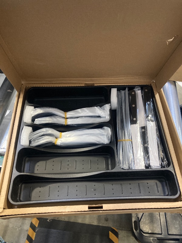 Photo 1 of 49-Piece Black Silverware Set with Organizer, Stainless Steel Flatware Set for 8 with Drawer Tray, Cutlery Steak Knives Fork Spoon for Home Restaurant, Mirror Finish