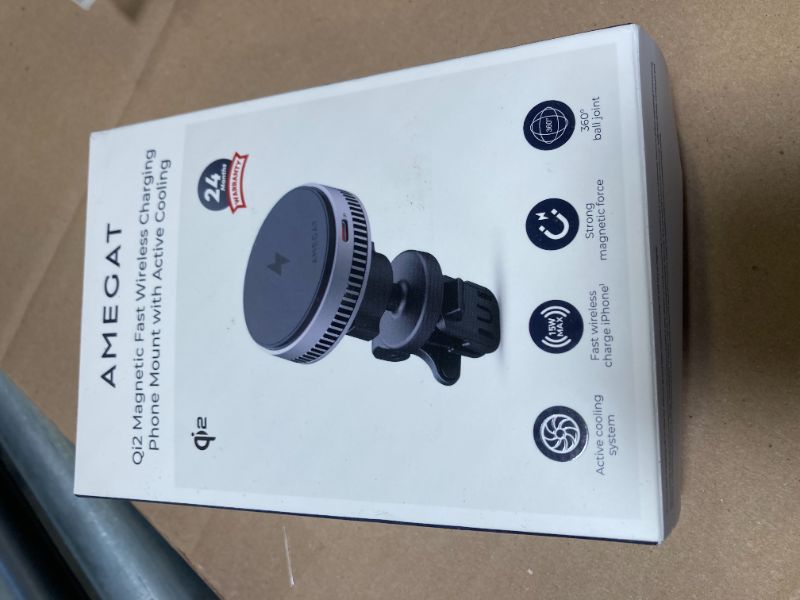 Photo 1 of AMEGAT Magnetic Car Charger, Active Cooling 15W Qi2-Certified Fast Charging Compatible with Magsafe Car Charger, Air Vent Phone Holder Mount for iPhone 16/15/14/13/12 and More Series