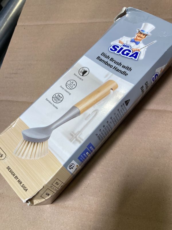 Photo 1 of MR.SIGA Dish Brush with Bamboo Handle Built-in Scraper, Scrub Brush for Pans, Pots, Kitchen Sink Cleaning, Pack of 2