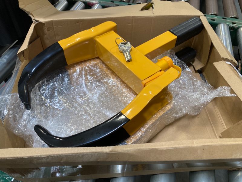 Photo 1 of Riakrum 2 Pieces Wheel Clamp Lock Anti Theft Trailer Hitch Lock with 6 Keys Wheel Heavy Duty Security for Trailers Car SUV Boat Motorcycle
