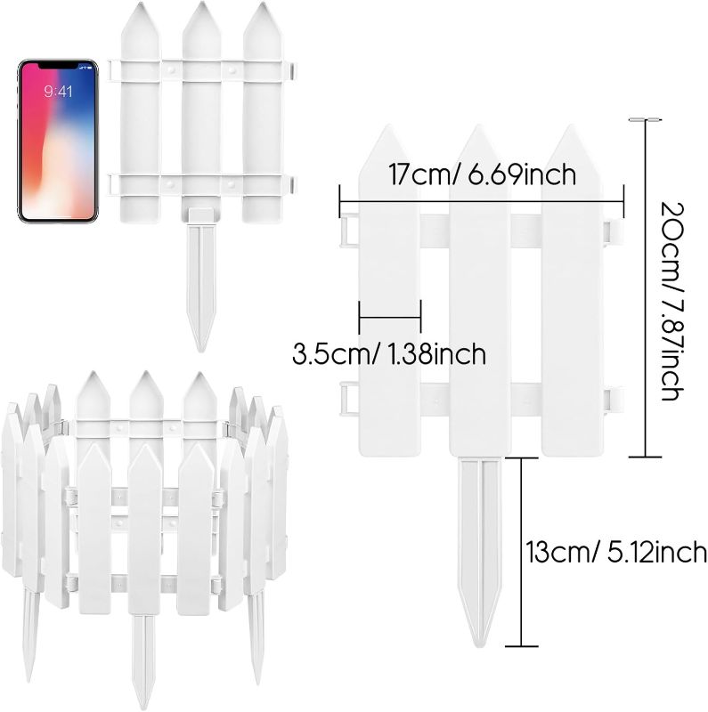 Photo 1 of PLULON 6 Pieces Garden Fence with 6 Pieces Fence Insert White Plastic Garden Picket Edgings Lawn Flowerbeds Plant Borders Decorative Garden Yard