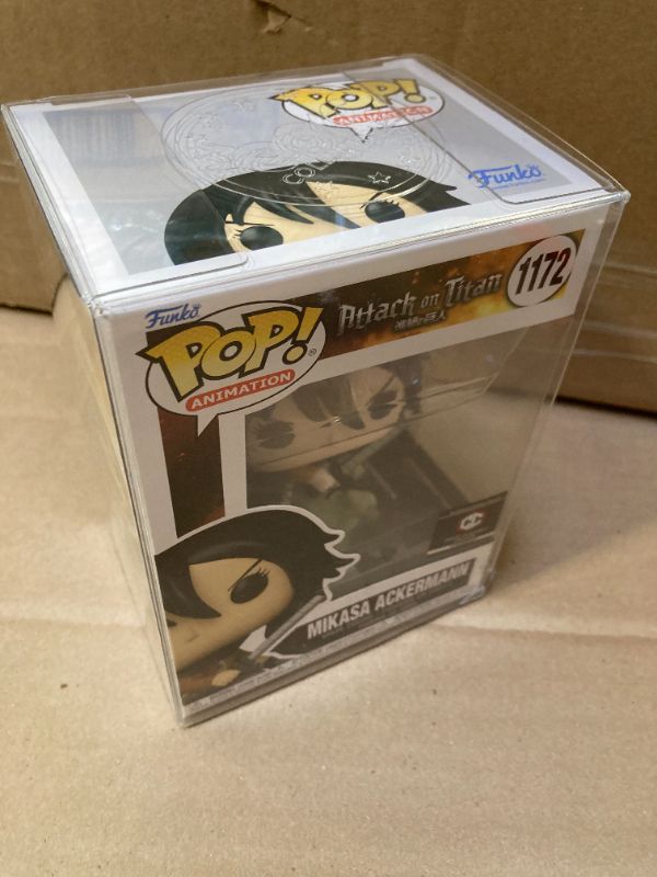 Photo 1 of Epic Collectibles Pop Attack on Titan - Mikasa Ackerman in Survey Corp Outfit Limited Edition Exclusive Vinyl Figure Bundle with Compatible Funko Box Protector