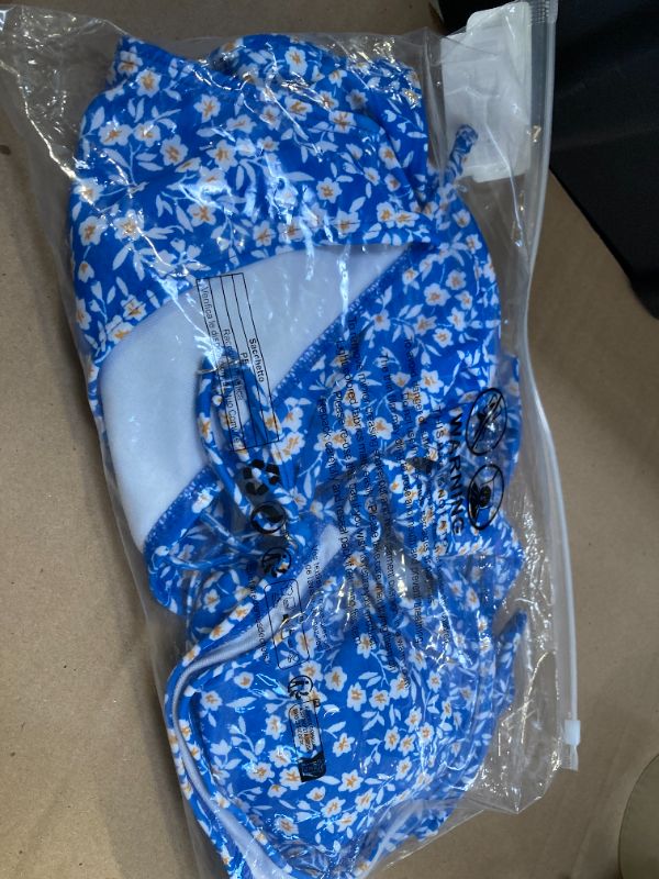 Photo 1 of XL---ZAFUL Women High Cut Bikini Sets String Sexy Swimsuit Two Piece Underwire Bathing Suit Brazilian Cheeky Cut Out Cute Swimwear Blue Flower XL
