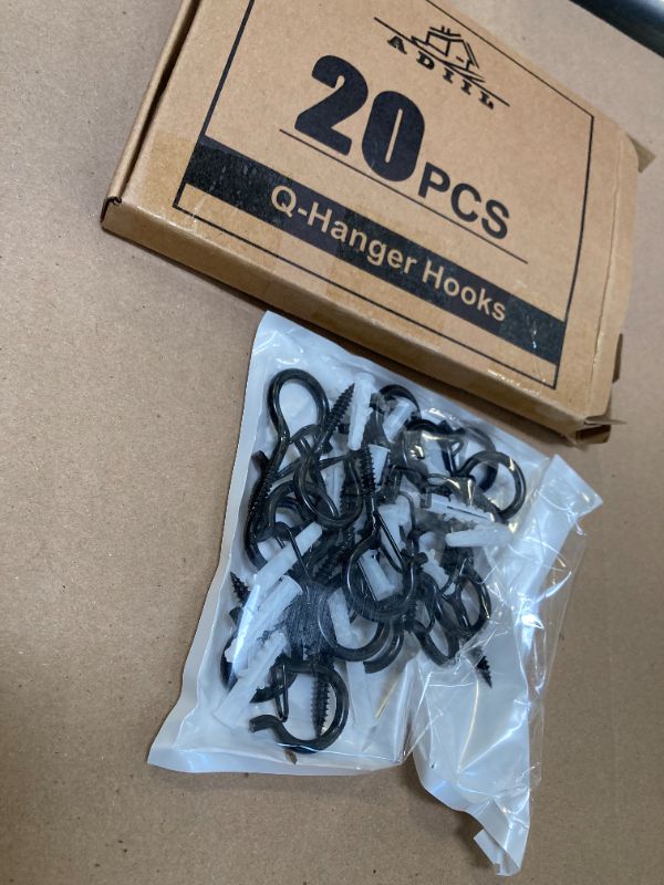 Photo 1 of ADIIL 20 PCS Q Hanger Hooks with Safety Buckle, Windproof Screw Hooks for Hanging Outdoor String Lights, Plants, Christmas Patio Lights, 2.2 Inches, Black