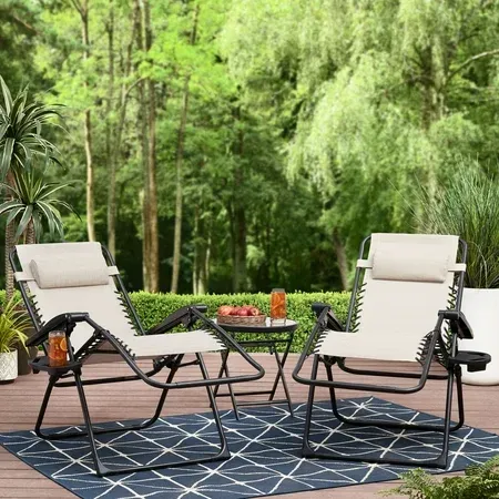 Photo 1 of 2pc---Mainstays Reclining Zero-Gravity Outdoor Patio Lounge Chair with Cup Holder Set