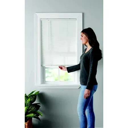 Photo 1 of Mainstays 1 Cordless Vinyl Light Filtering Mini Blinds White 47x64
