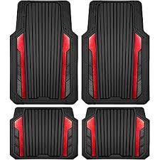 Photo 1 of   4Piece Rubber Car Floor Mats Carbon Fiber Red - Universal Fit