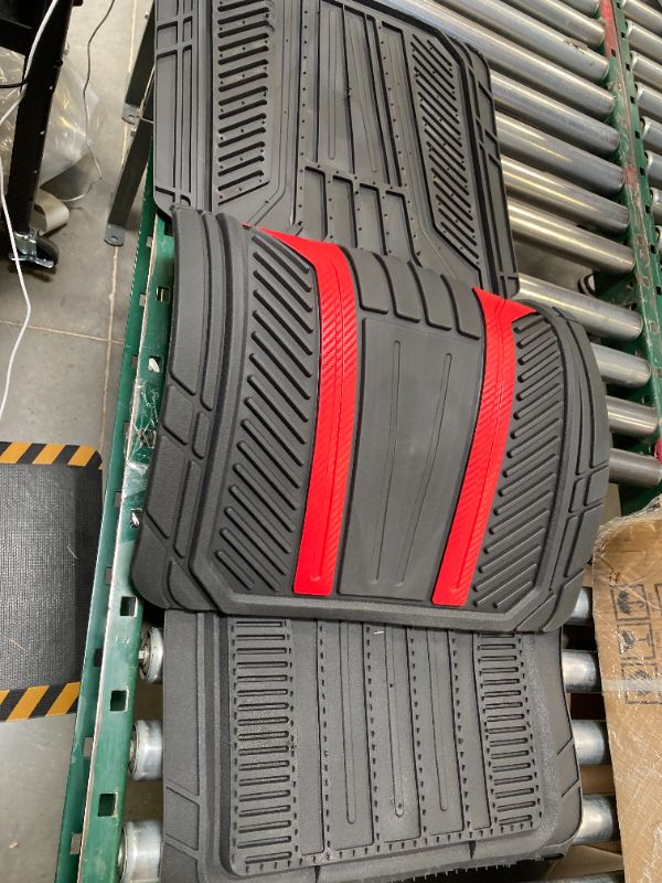 Photo 1 of   4Piece Rubber Car Floor Mats Carbon Fiber Red - Universal Fit