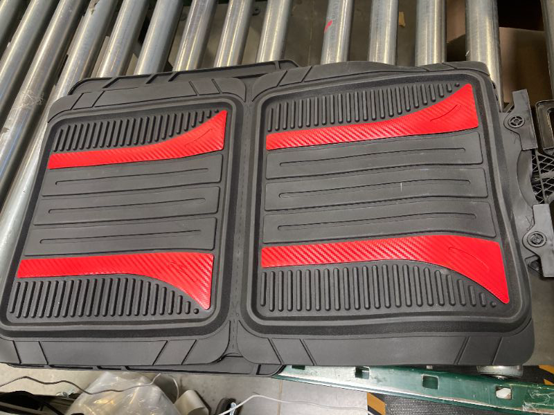 Photo 1 of   4Piece Rubber Car Floor Mats Carbon Fiber Red - Universal Fit