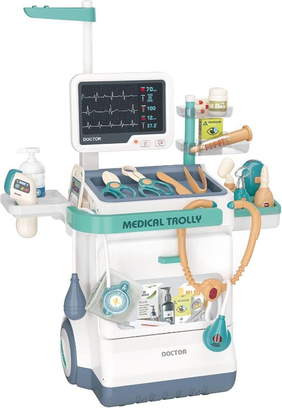 Photo 1 of PayUSD Doctor Play Set Doctor Kit for Kids Pretend Play Medical Station Set for Boys & Girls 26 Accessories Mobile Cart with Sound and and Light and T
