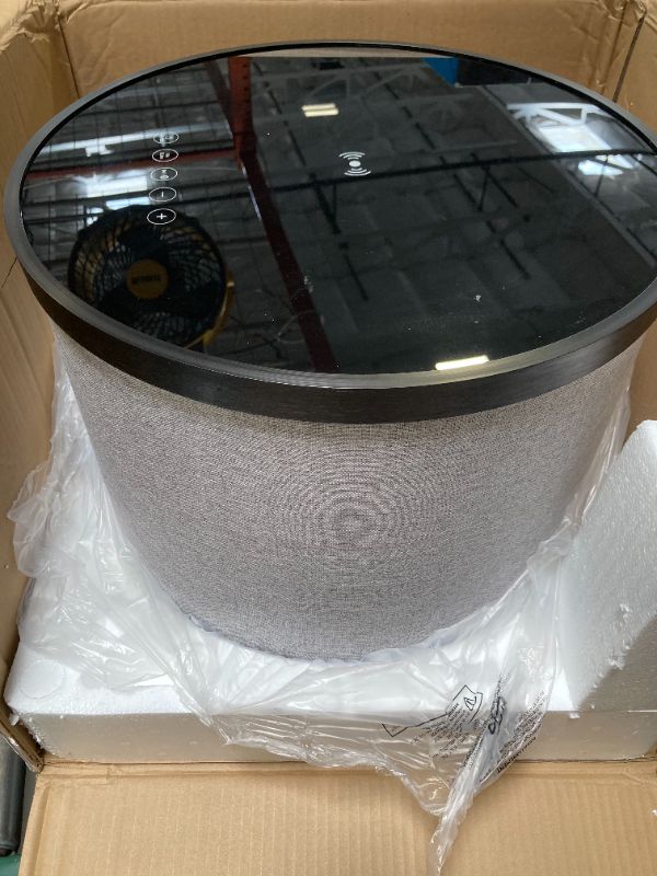 Photo 1 of DecorTech Round Bluetooth Speaker End Table with Wireless Charging Gray

