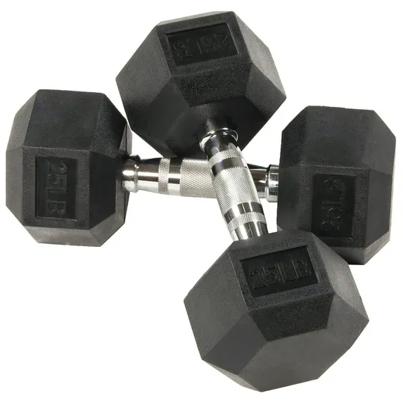 Photo 1 of BalanceFrom Rubber Hex Dumbbells, 25lb Pair, Black

