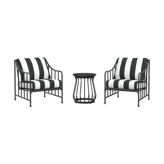 Photo 1 of Better Homes & Gardens Aubrey 3-Piece Outdoor Steel Stationary Chat Set Stripe Color Cushion