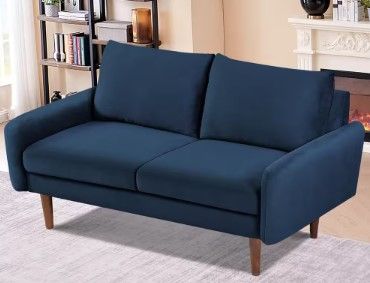 Photo 1 of  Dark Blue Velvet 2-Seater Loveseat 