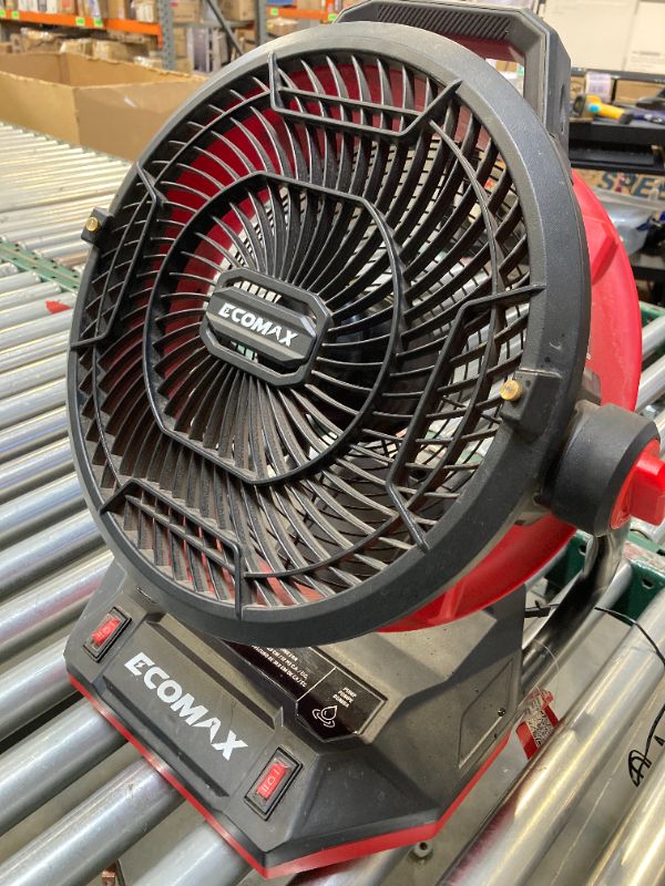 Photo 1 of ECOMAX 12-Inch AC/DC Bucket Top Misting Fan, 20V Lithium-Ion, 2-Speed with 135° Pivot Head, 