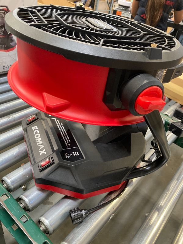 Photo 1 of ECOMAX 12-Inch AC/DC Bucket Top Misting Fan, 20V Lithium-Ion, 2-Speed with 135° Pivot Head, 2Ah Battery