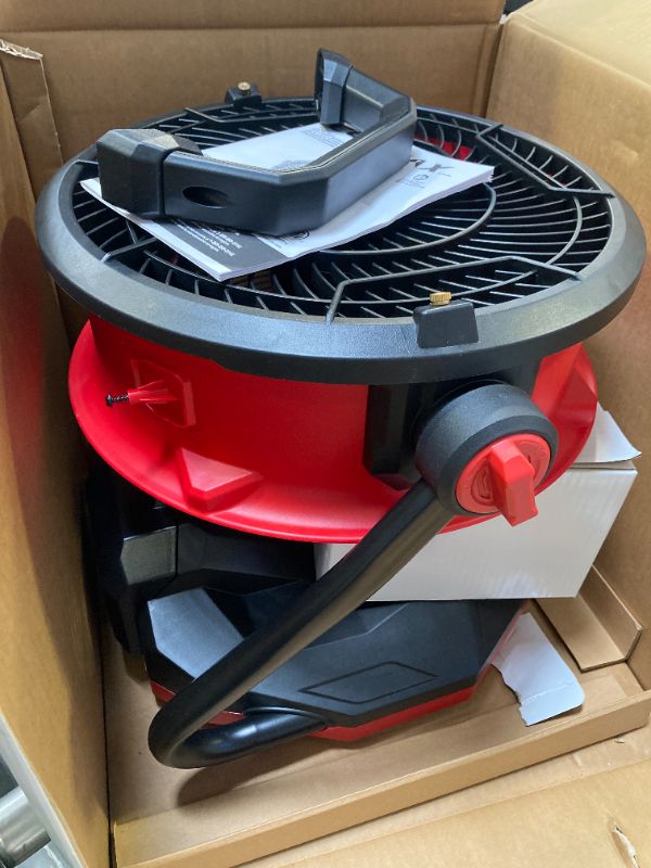 Photo 1 of ECOMAX 12-Inch AC/DC Bucket Top Misting Fan, 20V Lithium-Ion, 2-Speed with 135° Pivot Head, 2Ah Battery