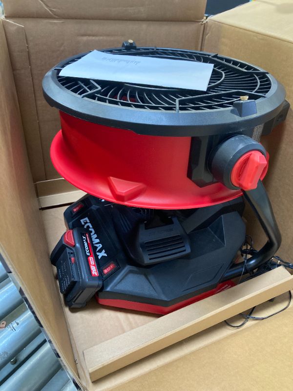 Photo 1 of ECOMAX 12-Inch AC/DC Bucket Top Misting Fan, 20V Lithium-Ion, 2-Speed with 135° Pivot Head, 2Ah Battery