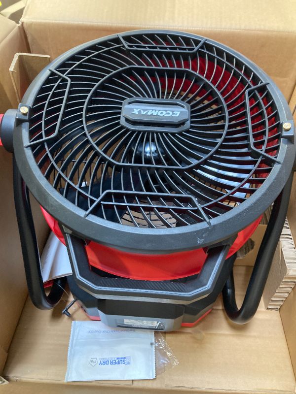 Photo 1 of ECOMAX 12-Inch AC/DC Bucket Top Misting Fan, 20V Lithium-Ion, 2-Speed with 135° Pivot Head, 2Ah Battery
