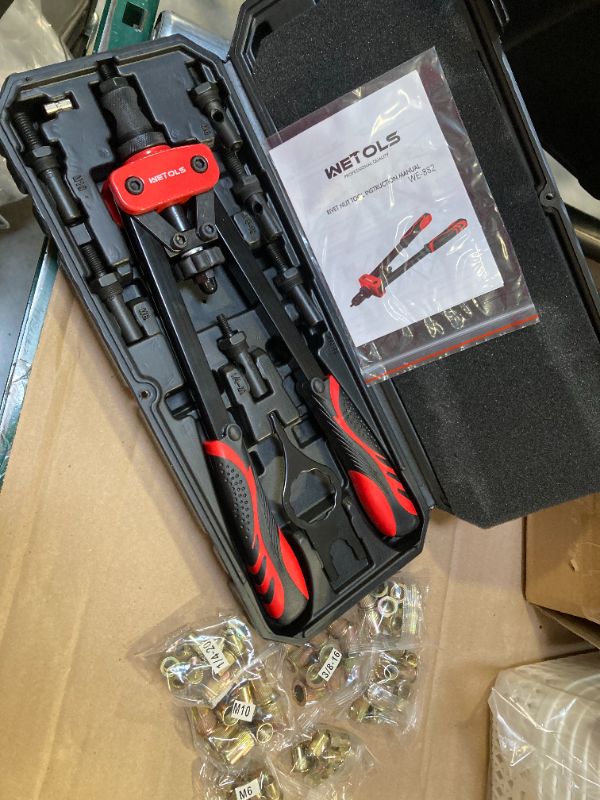 Photo 1 of WETOLS Rivet Nut Tool Kit, 14-Inch Rivnut Tool with 7 Metric and SAE Mandrels, Professional Hand Riveter with 70Pcs Rivnuts Assortment Kit, Manual Rivet Nut Gun with Rugged BMC Case