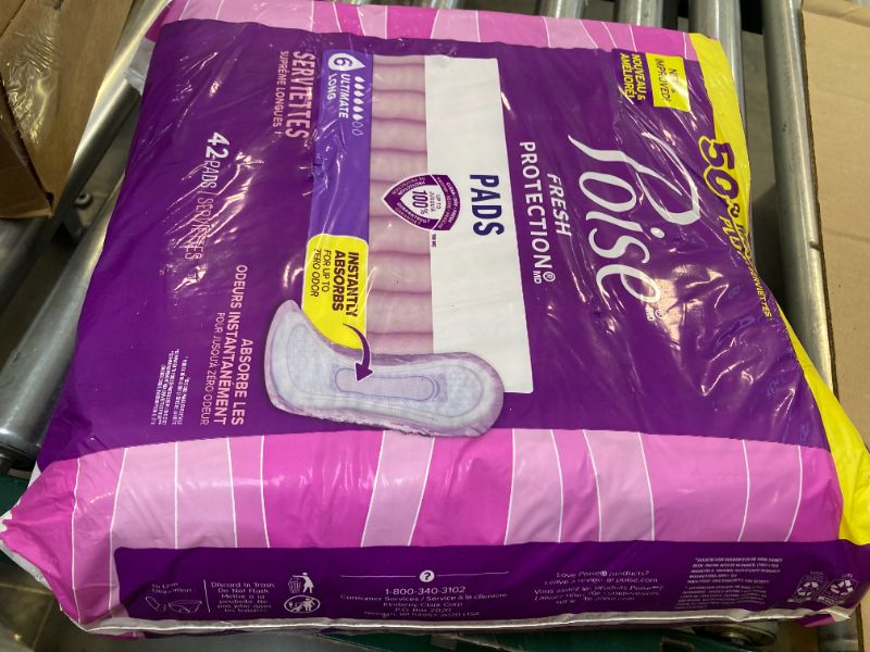 Photo 1 of Poise Incontinence Pads & Postpartum Incontinence Pads, 6 Drop Ultimate Absorbency, Long Length, 42 Count,  