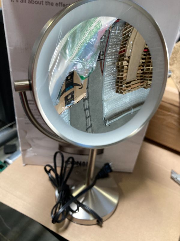 Photo 1 of Conair Lighted Makeup Mirror, Double-Sided LED Vanity Mirror with 1X/10X Magnification, 3 Light Settings, 3 Modes, 360° Rotation, Satin Nickel Finish