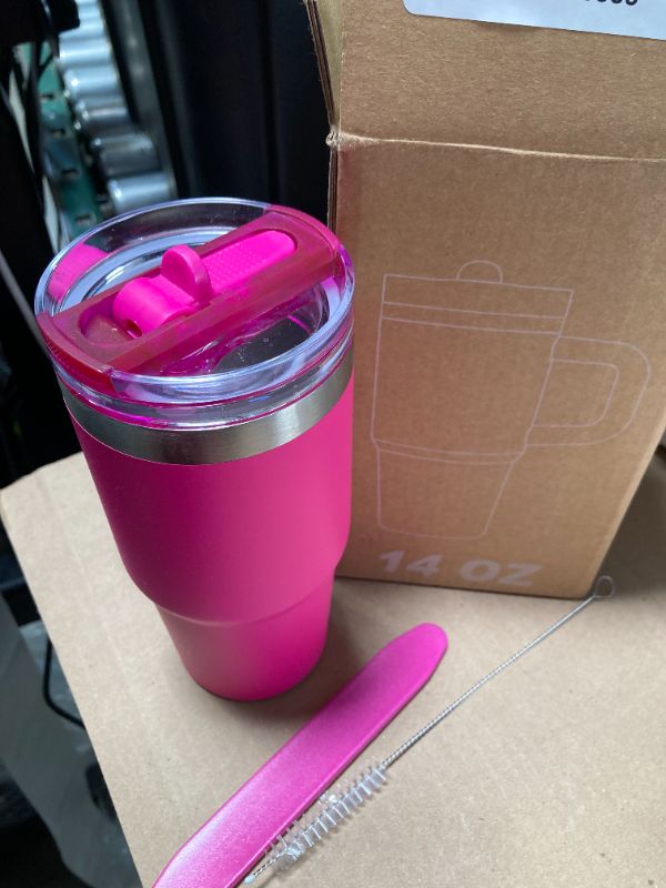 Photo 1 of 14 oz Tumbler for kids with Detachable Flip Straw Lid and handle, 100% Leak Proof 14 oz mini cup, Stainless Steel Vacuum Insulated Tumbler, Wide Mouth Easy to Clean, Keep Cold or Hot (Hot Pink)