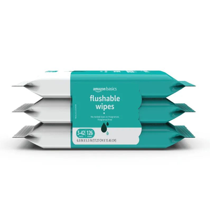 Photo 1 of Amazon Basics Flushable Adult Toilet Wipes, Fragrance Free, 42 Count (Pack of 3) 