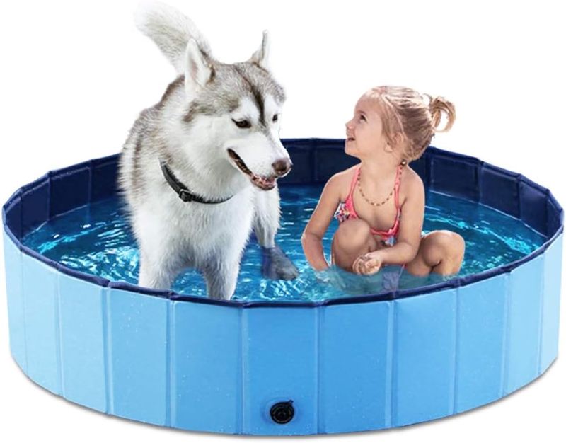 Photo 1 of Jasonwell Foldable Dog Pet Bath Pool Collapsible Dog Pet Pool Bathing Tub Kiddie Pool Doggie Wading Pool for Puppy Small Medium Large Dogs Cats and Kids 48" Blue
