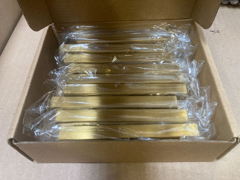 Photo 1 of goldenwarm Gold Cabinet Pulls Brushed Brass Drawer Pulls 10 Pack - LSJ12GD102 Gold 4inch Kitchen Cabinet Handles Square Bar Pulls Antique Brass Bathroom Cabinet Hardware 4" Hole Spacing