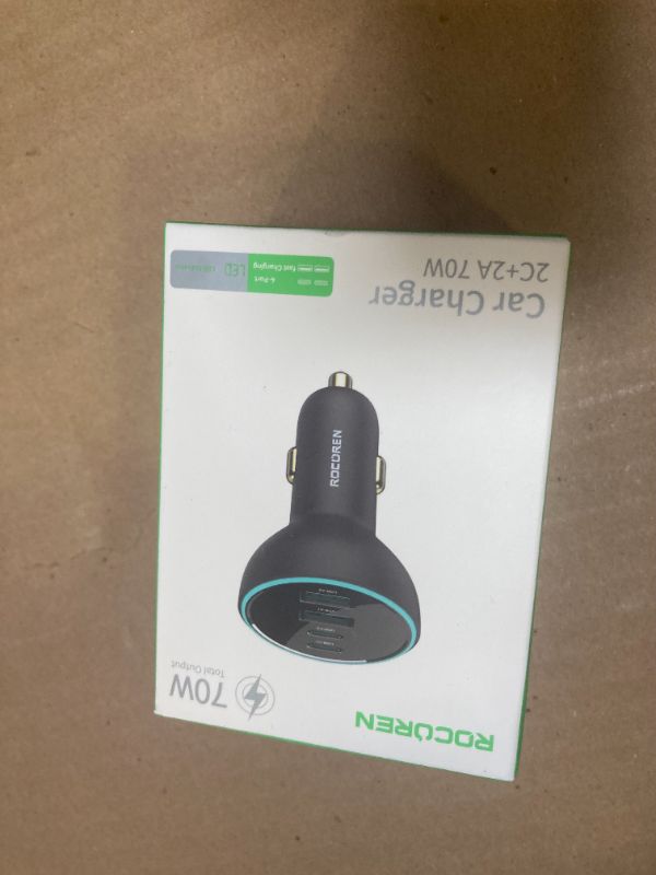 Photo 1 of 70W USB C Car Charger, Rocoren 4-Port PD Super Fast Charging Type C Car Charger for Multiple Devices, Cigarette Lighter Adapter, USBC Phone Adapter for iPhone 16/16e/15 Pro Max, Samsung S25/S24, Piexl