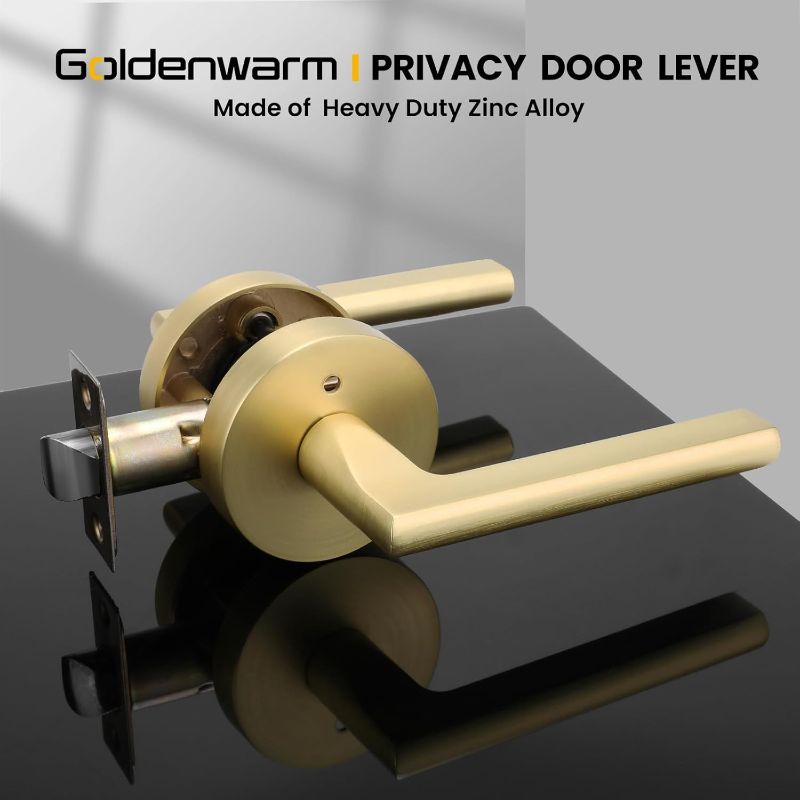 Photo 1 of 4pack goldenwarm Gold Door Handles, Privacy Bruhsed Gold Door Handle, Heavy Duty Zinc Alloy Interior Door Levers, Brushed Brass Door Lever Indoor for Bedroom, Bathroom, 