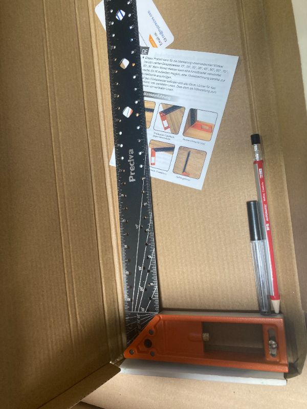 Photo 1 of 16” Woodworking Square Ruler - Preciva 1/16” Scale Right Angle Ruler Carpenter Square Layout Tool, Retractable Edge Support and Multi-Angle Scribe Mark, Includes Carpentry Pencil