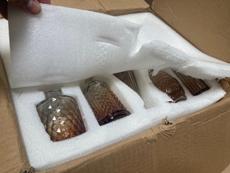 Photo 1 of 20 Pcs Glass Bud Vase Set Small Vintage Flower Vase in Bulk for Centerpieces Rustic Decorative Glass for Wedding Table Home Christmas Decoration (Amber)