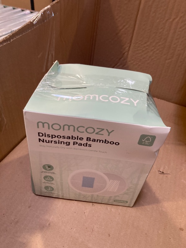Photo 1 of Momcozy Bamboo Disposable Nursing Pads, Advanced Blue Core for Ultra-Absorbent, Leakproof & 3D Design, Biodegradable for Sensitive Skin, Individually Wrapped, 120 Count