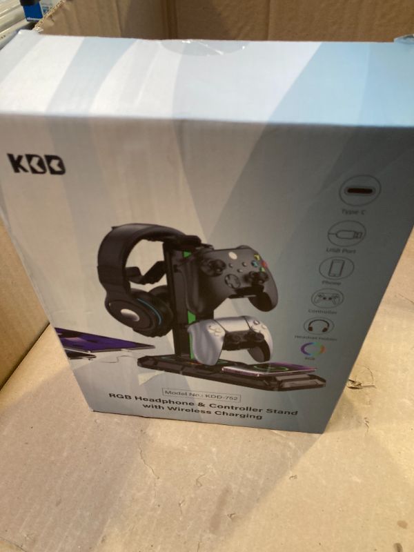 Photo 1 of KDD Headphone & Controller Stand with Wireless Charging - Rotatable Headset Stand with 9 Light Modes - Controller Holder with 2 USB and Type C Ports - for Gamers Desktop Accessories
