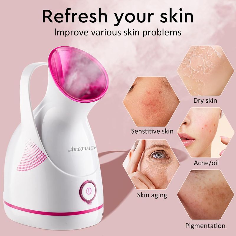 Photo 1 of Amconsure Facial Steamer - Nano Ionic Face Steamer Warm Mist Steamer for Home Sauna SPA, Humidifier for Face Steamer for Deep Cleaning Unclogs Pores Sinuses -